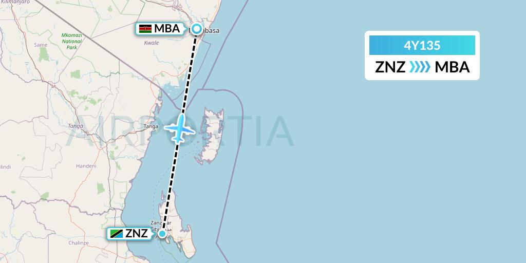 4Y135 Eurowings Discover Flight Map: Zanzibar to Mombasa