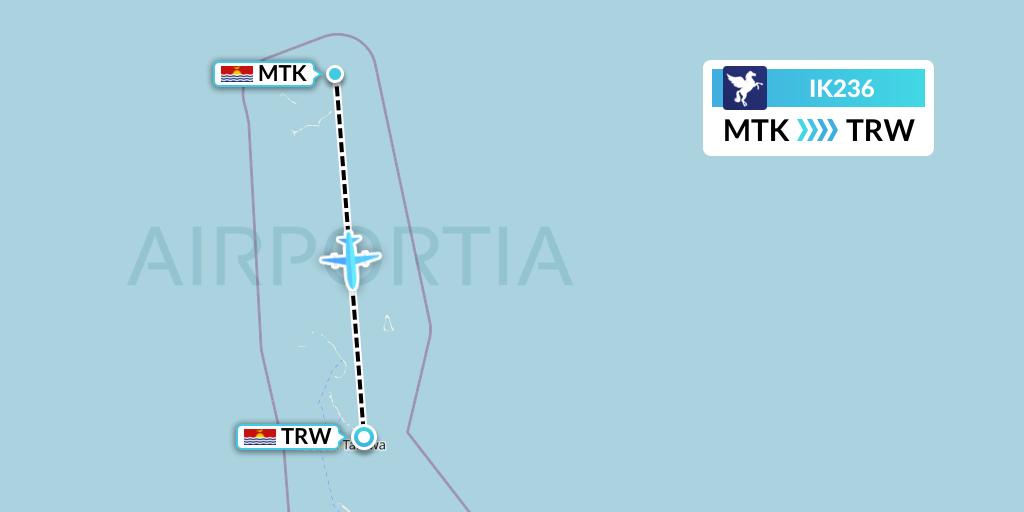 IK236 Air Kiribati Flight Map: Makin Island to Tarawa