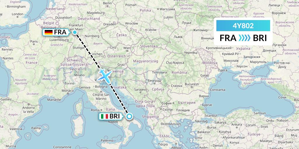 4Y802 Eurowings Discover Flight Map: Frankfurt to Bari
