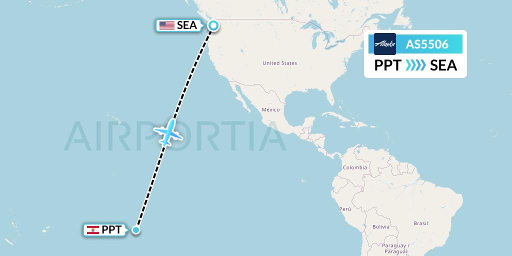 AS5506 Alaska Airlines Flight Map: Papeete to Seattle