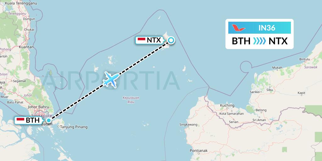 IN36 NAM Air Flight Map: Batam to Ranai-Natuna Besar Island
