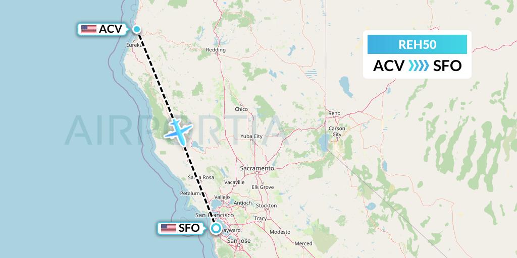 REH50 Reach Air Medical Services Flight Map: Eureka to San Francisco
