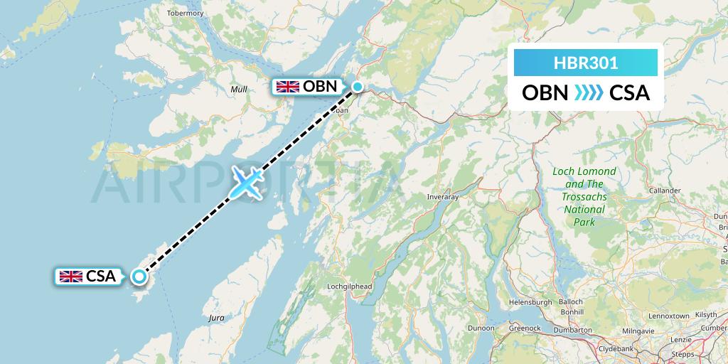 HBR301 Hebridean Air Services Flight Map: North Connel to Colonsay