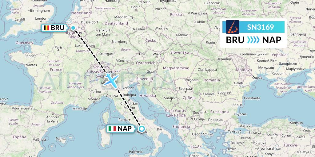 SN3169 Brussels Airlines Flight Map: Brussels to Naples