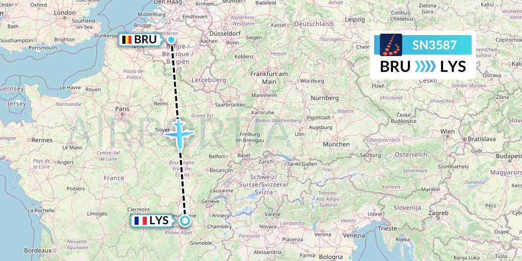 SN3587 Brussels Airlines Flight Map: Brussels to Lyon