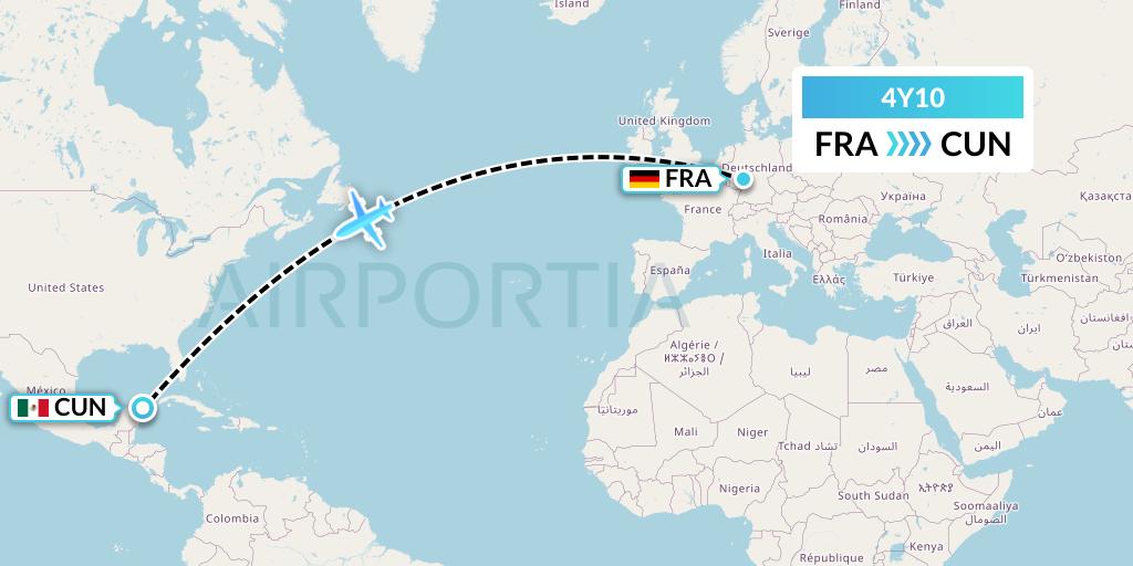 4Y10 Eurowings Discover Flight Map: Frankfurt to Cancun