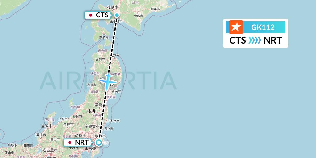 GK112 JetStar Japan Flight Map: Sapporo to Tokyo