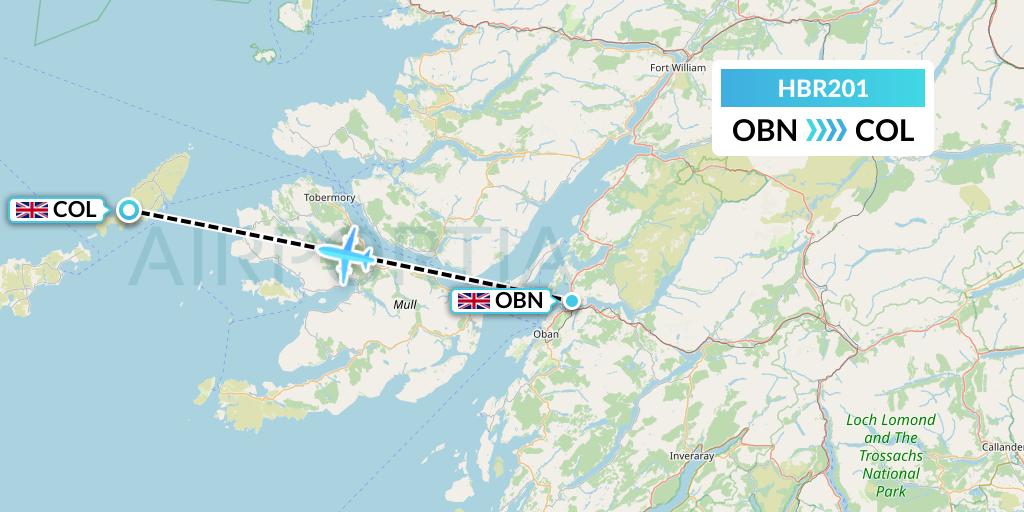 HBR201 Hebridean Air Services Flight Map: North Connel to Coll Island