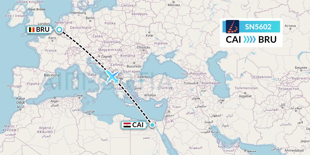 SN5602 Brussels Airlines Flight Map: Cairo to Brussels