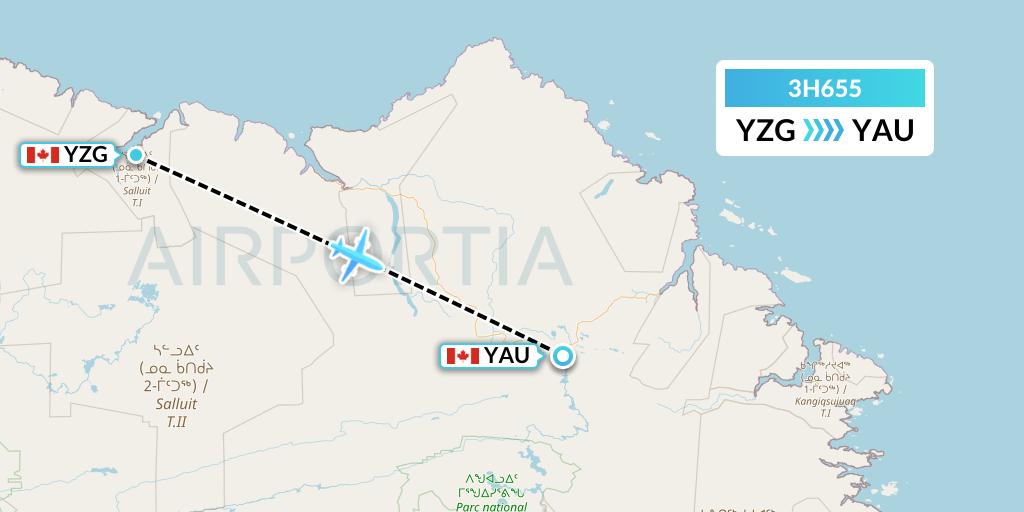 3H655 Air Inuit Flight Map: Salluit to Kattiniq