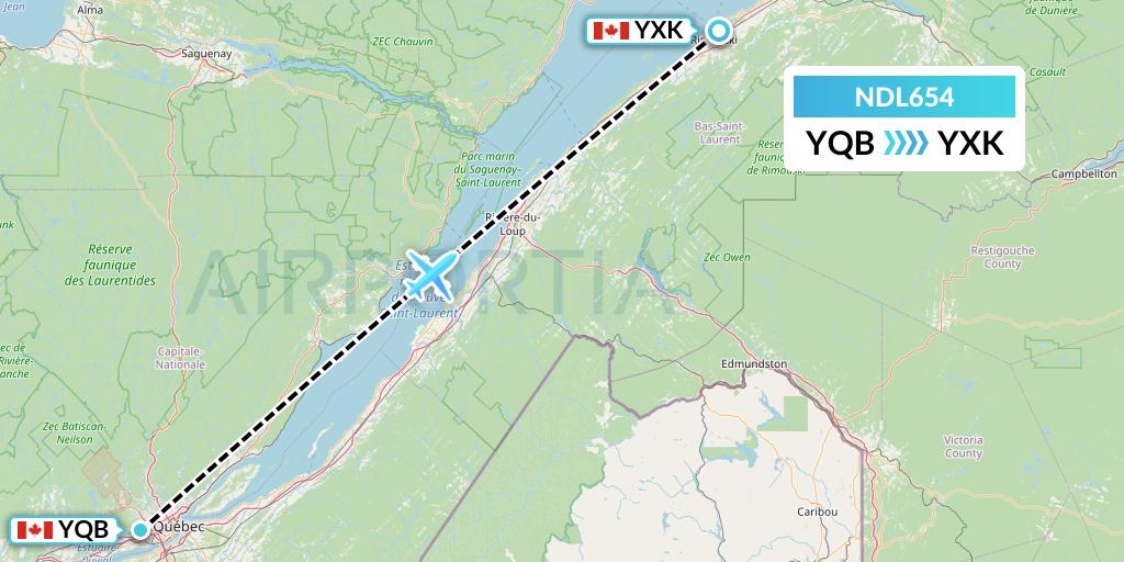 NDL654 Chrono Aviation Flight Map: Quebec to Rimouski