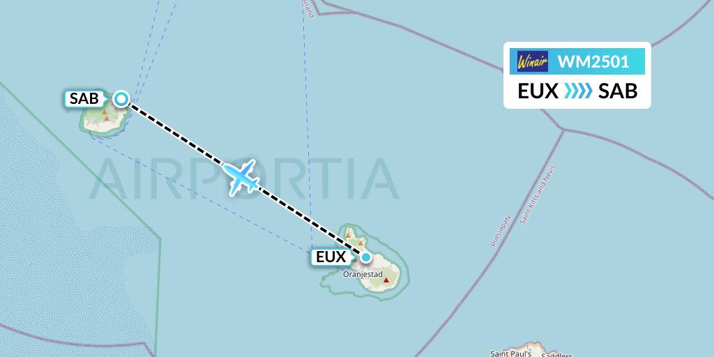 WM2501 Winair Flight Map: Sint Eustatius to Saba