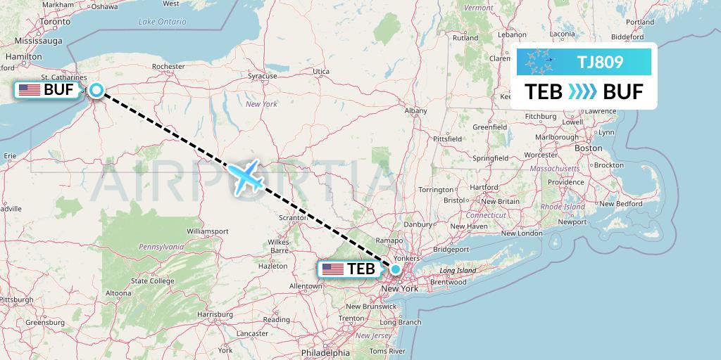 TJ809 Tradewind Aviation Flight Map: Teterboro to Buffalo