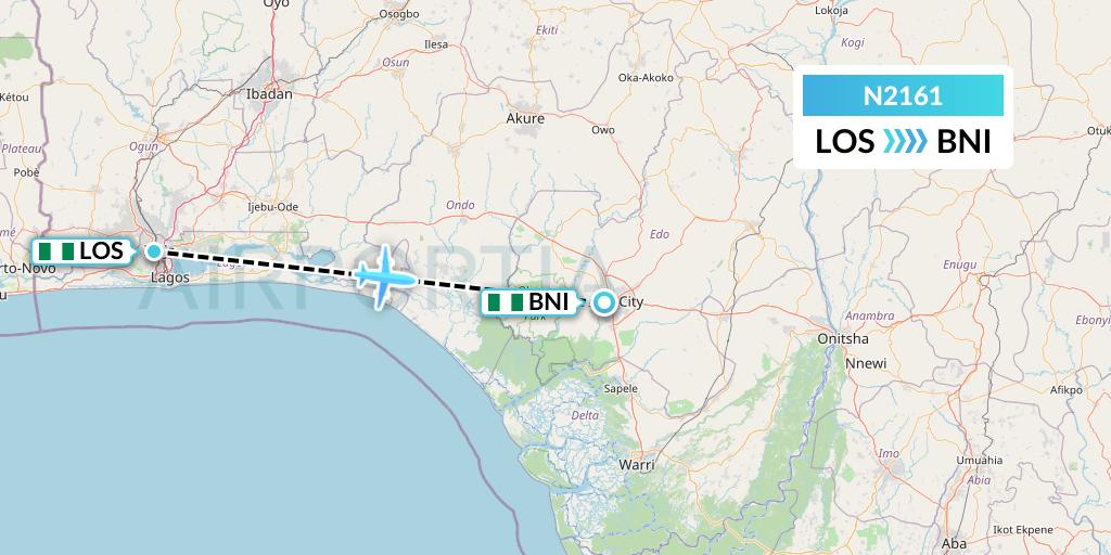 N2161 Aero Contractors Company Of Nigeria Flight Map: Lagos to Benin
