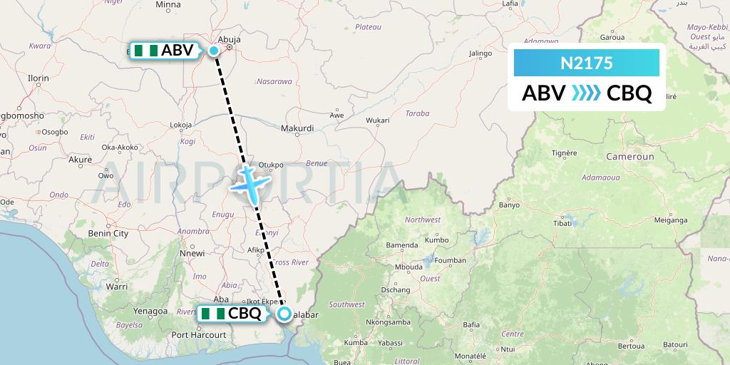 N2175 Aero Contractors Company Of Nigeria Flight Map: Abuja to Calabar