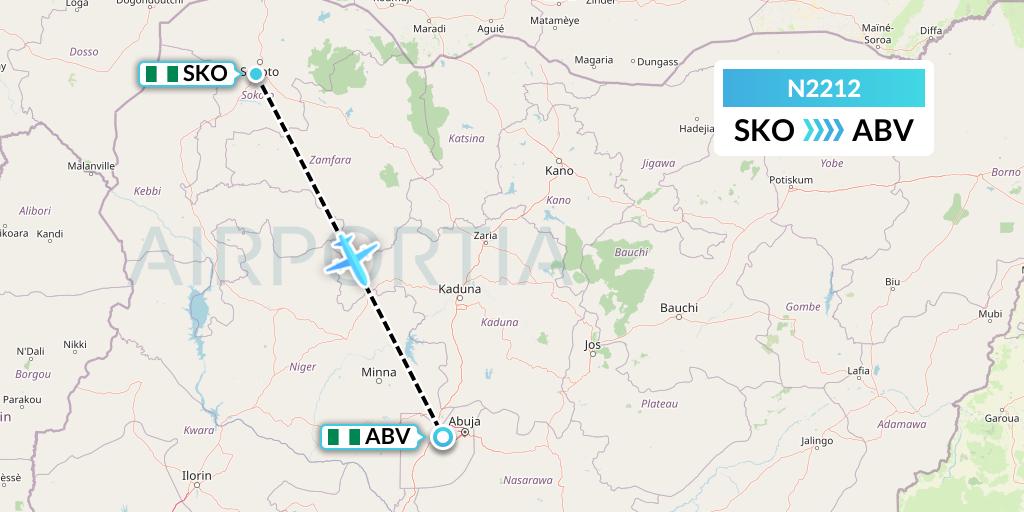 N2212 Aero Contractors Company Of Nigeria Flight Map: Sokoto to Abuja