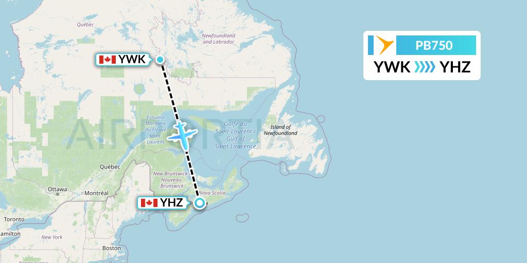 PB750 PAL Airlines Flight Map: Wabush to Halifax