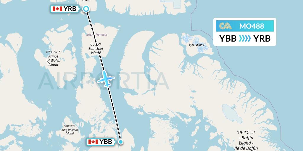MO488 Calm Air Flight Map: Kugaaruk to Resolute
