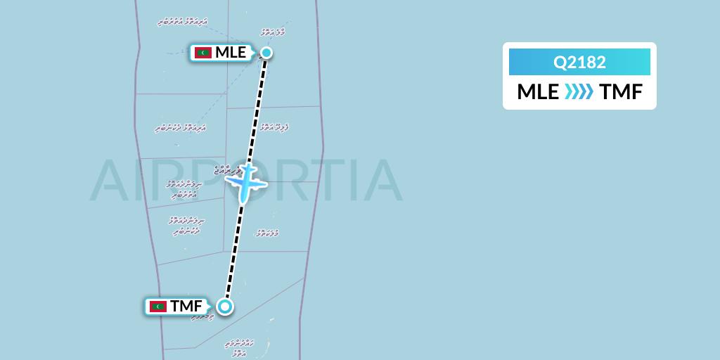 Q2182 Maldivian Flight Map: Male to Thimarafushi Island