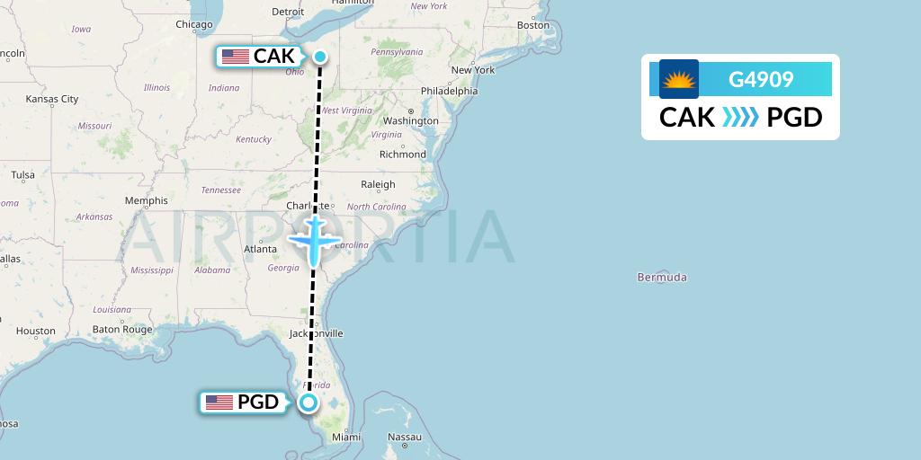 G4909 Allegiant Air Flight Map: Akron to Punta Gorda