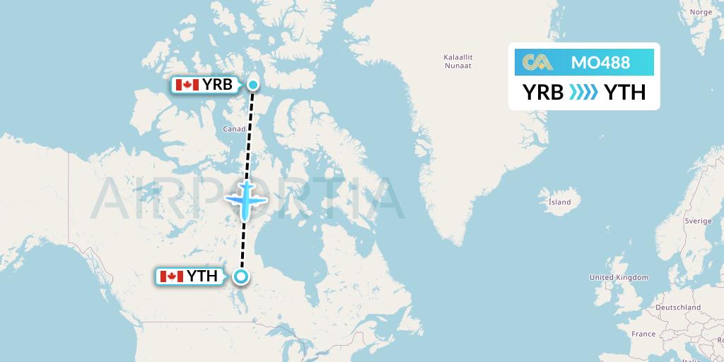 MO488 Calm Air Flight Map: Resolute to Thompson