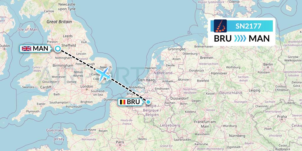 SN2177 Brussels Airlines Flight Map: Brussels to Manchester