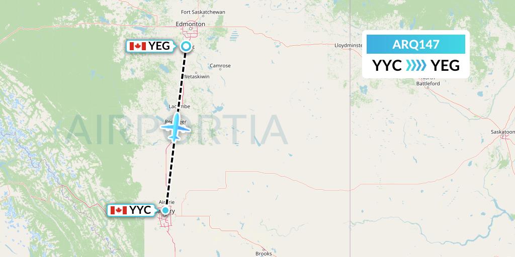 ARQ147 Ark Airways Flight Map: Calgary to Edmonton
