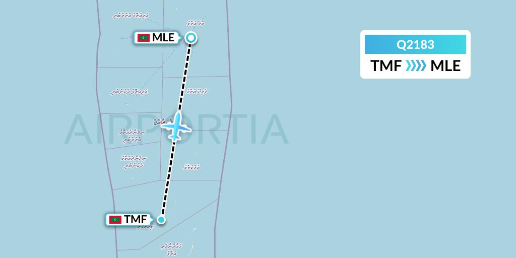 Q2183 Maldivian Flight Map: Thimarafushi Island to Male