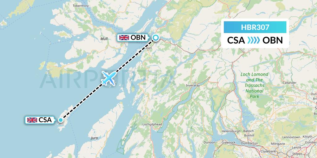 HBR307 Hebridean Air Services Flight Map: Colonsay to North Connel