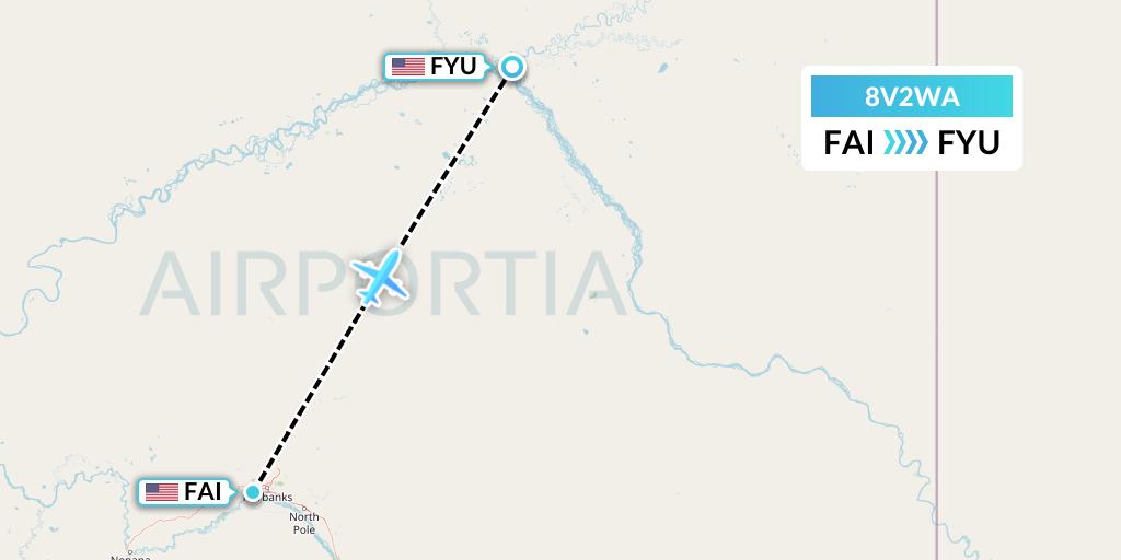 8V2WA Wright Air Service Flight Map: Fairbanks to Fort Yukon