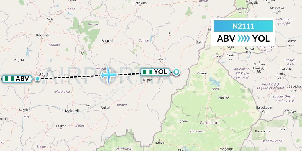 N2111 Aero Contractors Company Of Nigeria Flight Map: Abuja to Yola