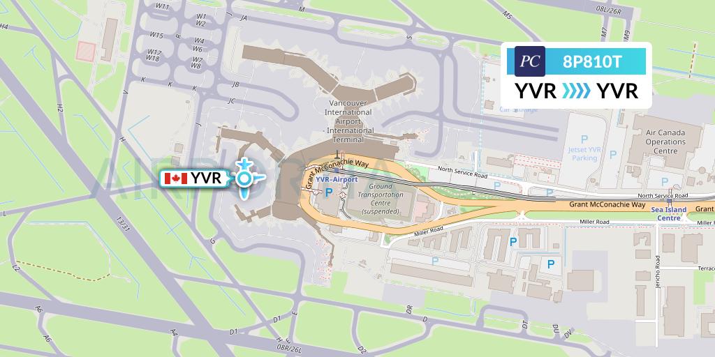 8P810T Pacific Coastal Airlines Flight Map: Vancouver to Vancouver