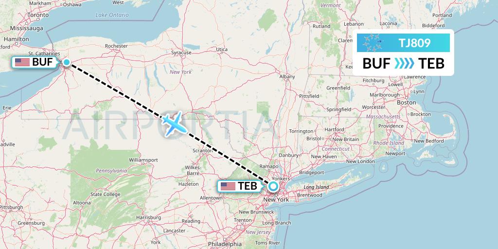 TJ809 Tradewind Aviation Flight Map: Buffalo to Teterboro