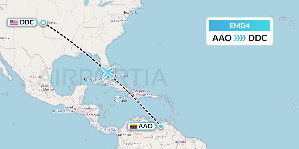 EMD4 Eaglemed Flight Map: Anaco to Dodge City