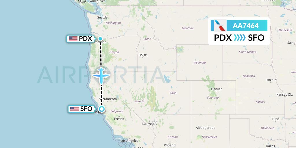 AA7464 American Airlines Flight Map: Portland to San Francisco
