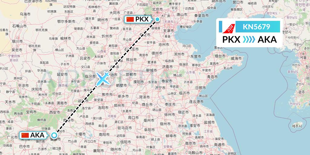 KN5679 China United Airlines Flight Map: Beijing to Ankang