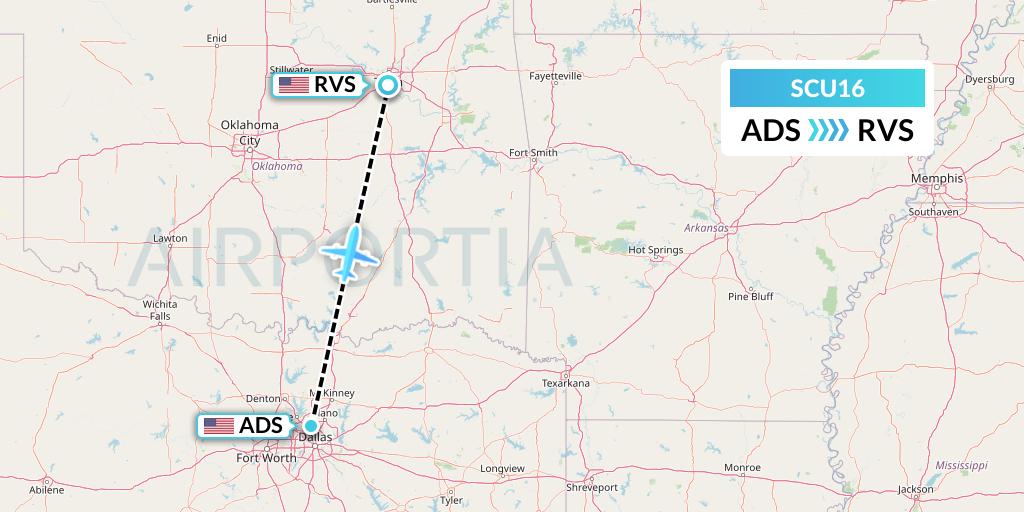 SCU16 Air Scorpio Flight Map: Dallas to Tulsa
