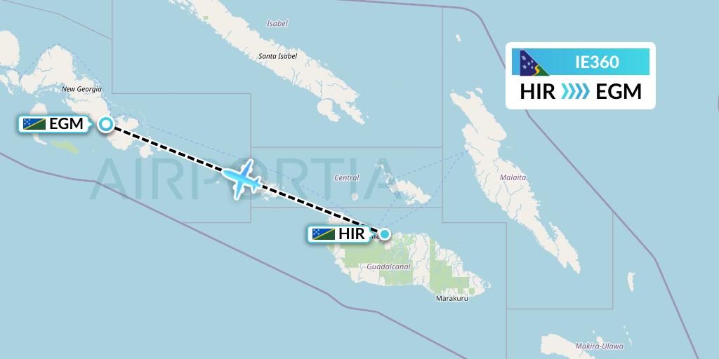 IE360 Solomon Airlines Flight Map: Honiara to Sege