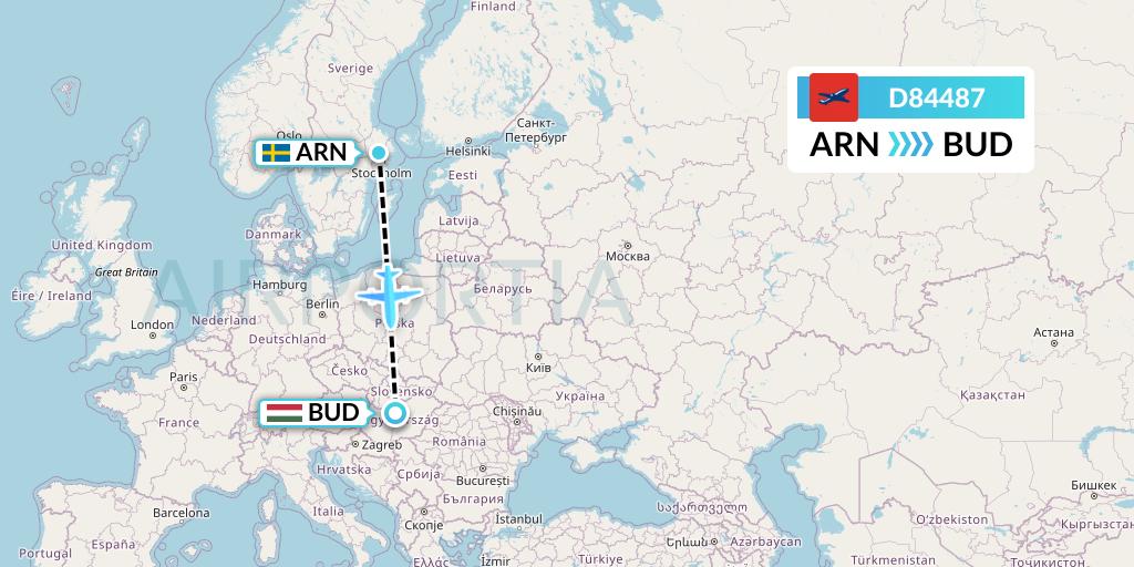 D84487 Norwegian Air International Flight Map: Stockholm to Budapest