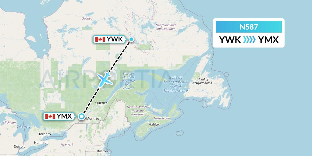 N587 Nolinor Aviation Flight Map: Wabush to Montreal