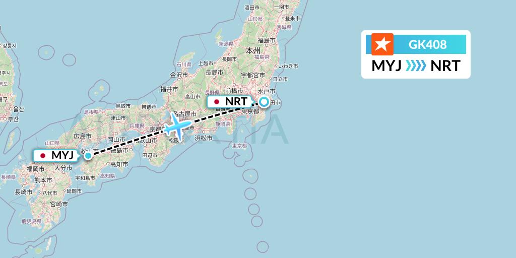 GK408 JetStar Japan Flight Map: Matsuyama to Tokyo