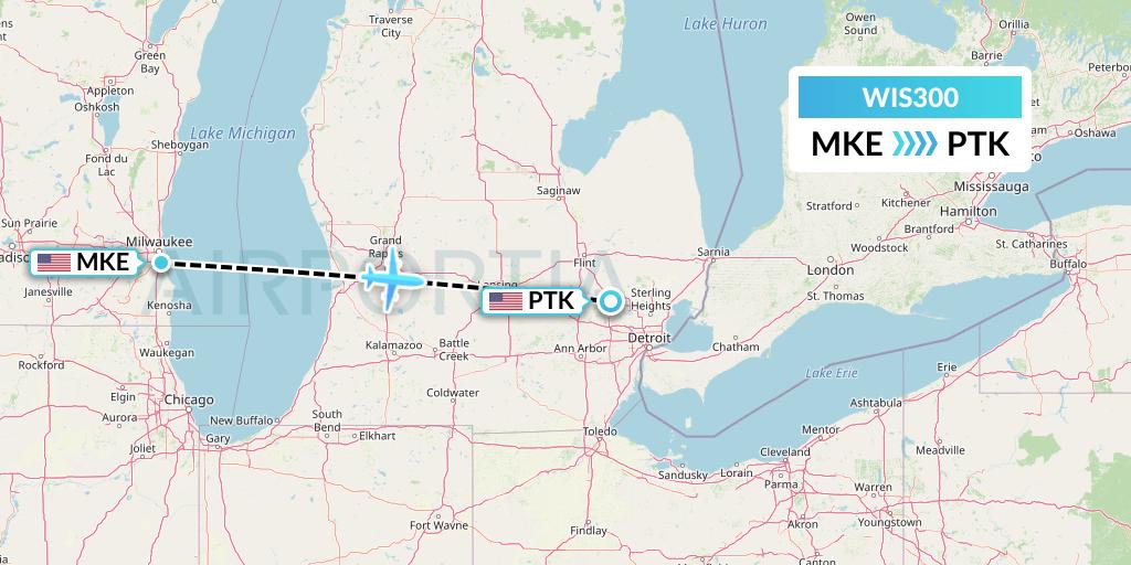 WIS300 Paccair Flight Map: Milwaukee to Oakland County
