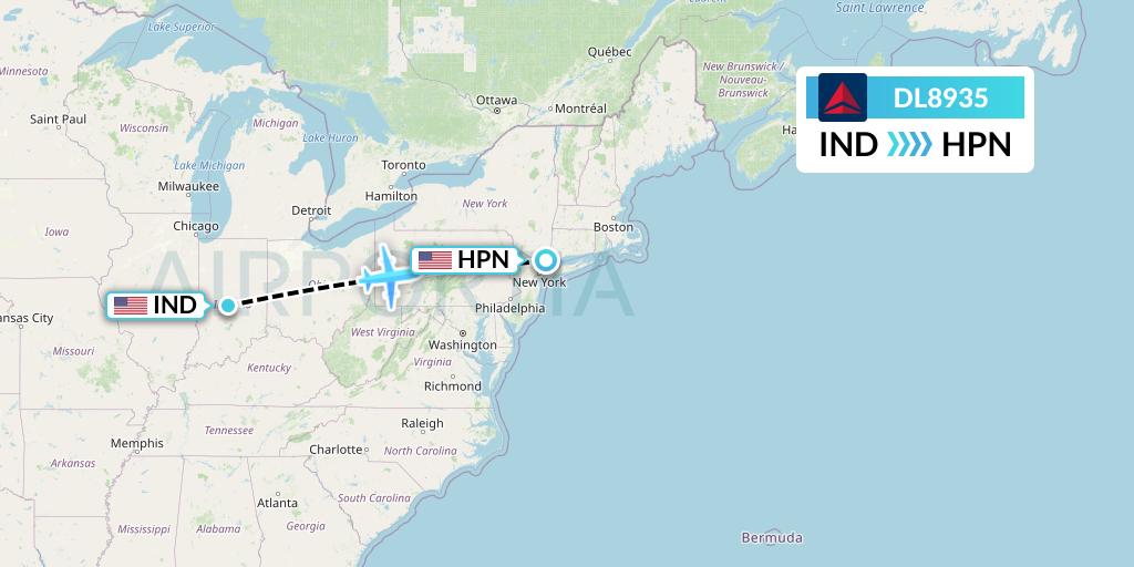 DL8935 Delta Air Lines Flight Map: Indianapolis to White Plains
