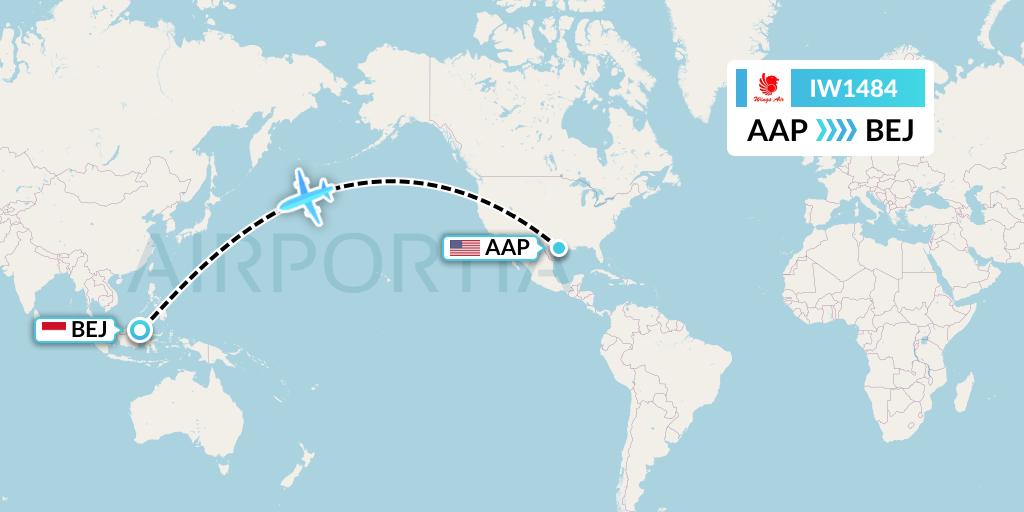 IW1484 Wings Air Flight Map: Houston to Kalimarau
