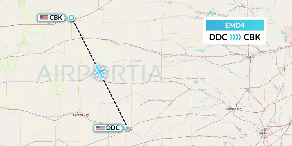 EMD4 Eaglemed Flight Map: Dodge City to Colby