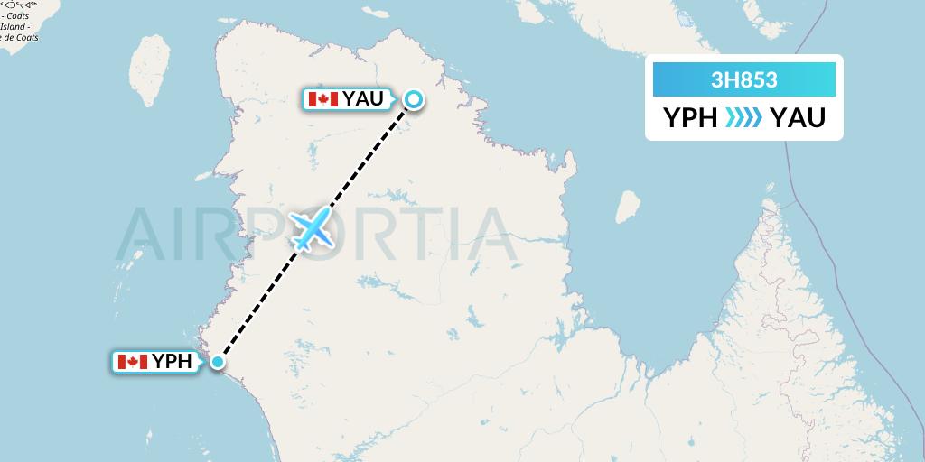 3H853 Air Inuit Flight Map: Inukjuak to Kattiniq