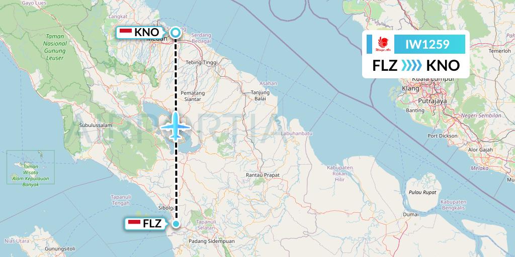 IW1259 Wings Air Flight Map: Sibolga to Medan