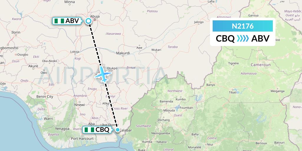 N2176 Aero Contractors Company Of Nigeria Flight Map: Calabar to Abuja