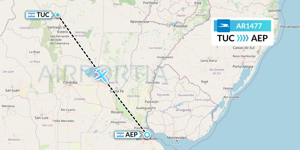 AR1477 Aerolineas Argentinas Flight Map: Tucuman to Buenos Aires