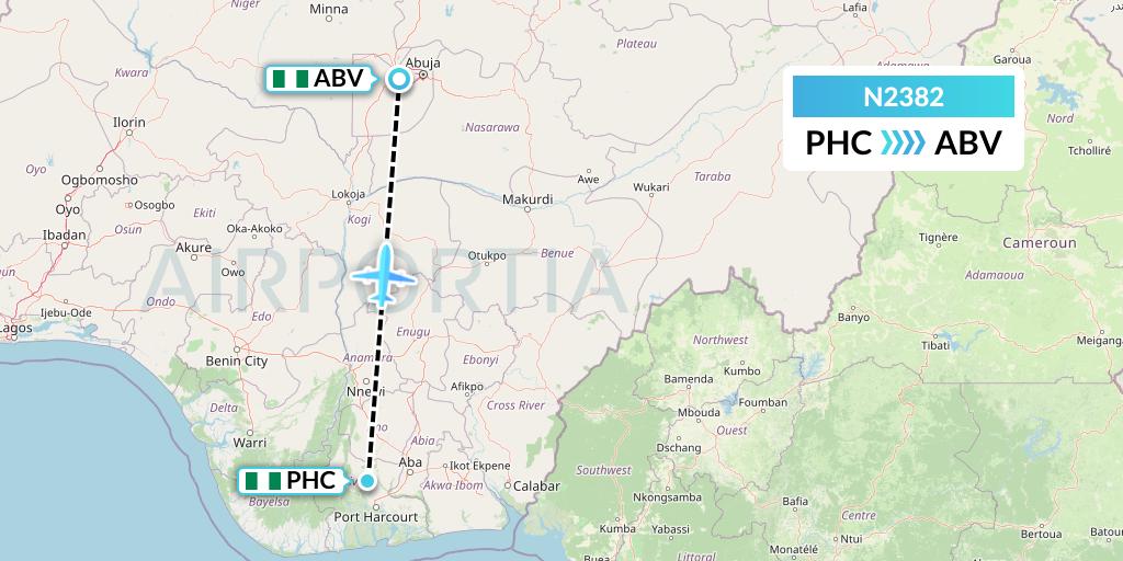N2382 Aero Contractors Company Of Nigeria Flight Map: Port Harcourt to Abuja